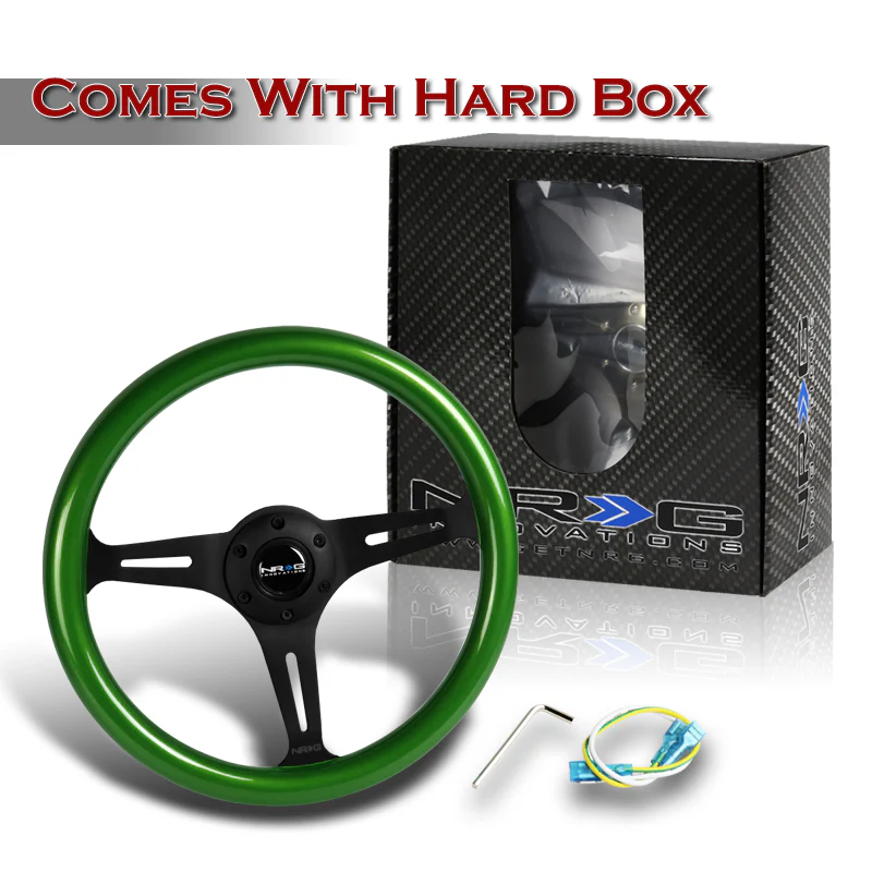 NRG 13.75" 350mm 6-Bolt Hole Green Classic Wood Grip Aluminum Finished 3-Spoke Steering Wheel ST-015BK-GN -Black Spoke - Image 5