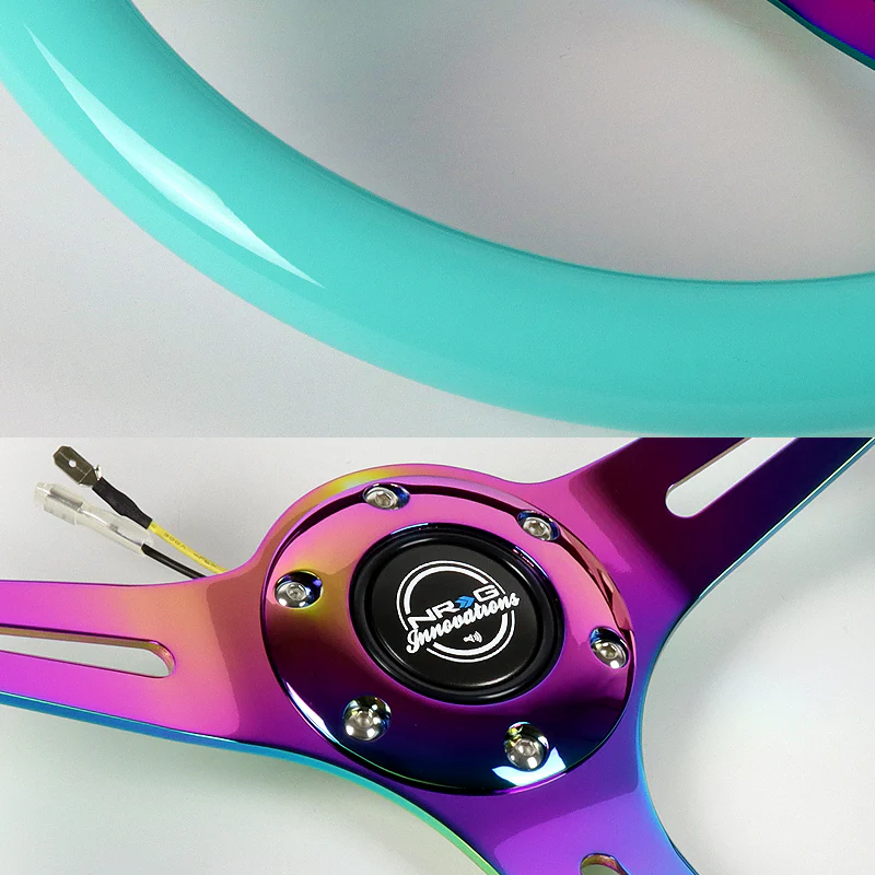 NRG 13.75" 350mm 6-Bolt Hole Minty Fresh Classic Wood Grain Grip Aluminum Finished 3-Spoke Steering Wheel ST-015MC-MF -Neo Chrome Spoke - Image 3