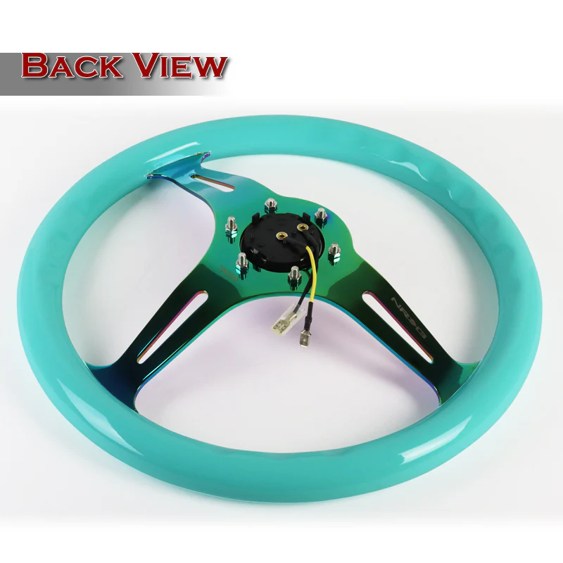 NRG 13.75" 350mm 6-Bolt Hole Minty Fresh Classic Wood Grain Grip Aluminum Finished 3-Spoke Steering Wheel ST-015MC-MF -Neo Chrome Spoke - Image 4