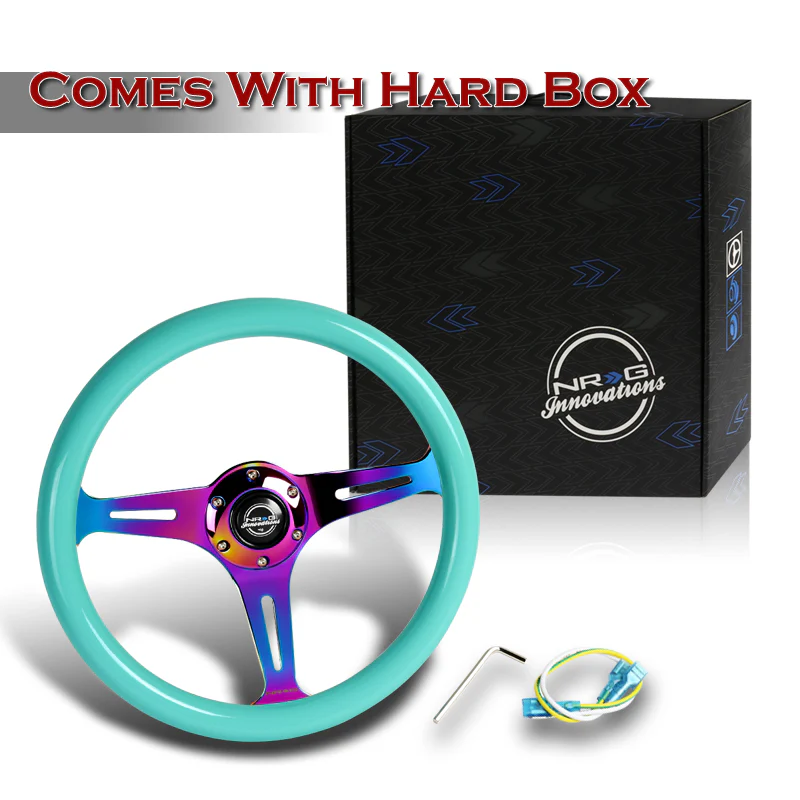 NRG 13.75" 350mm 6-Bolt Hole Minty Fresh Classic Wood Grain Grip Aluminum Finished 3-Spoke Steering Wheel ST-015MC-MF -Neo Chrome Spoke - Image 5