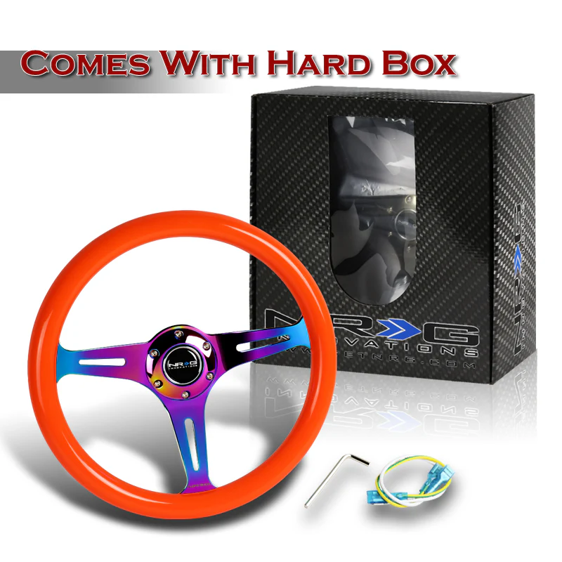 NRG 13.75" 350mm 6-Bolt Hole Orange Classic Wood Grain Grip Aluminum Finished 3-Spoke Steering Wheel ST-015MC-NOR -Neo Chrome Spoke - Image 5