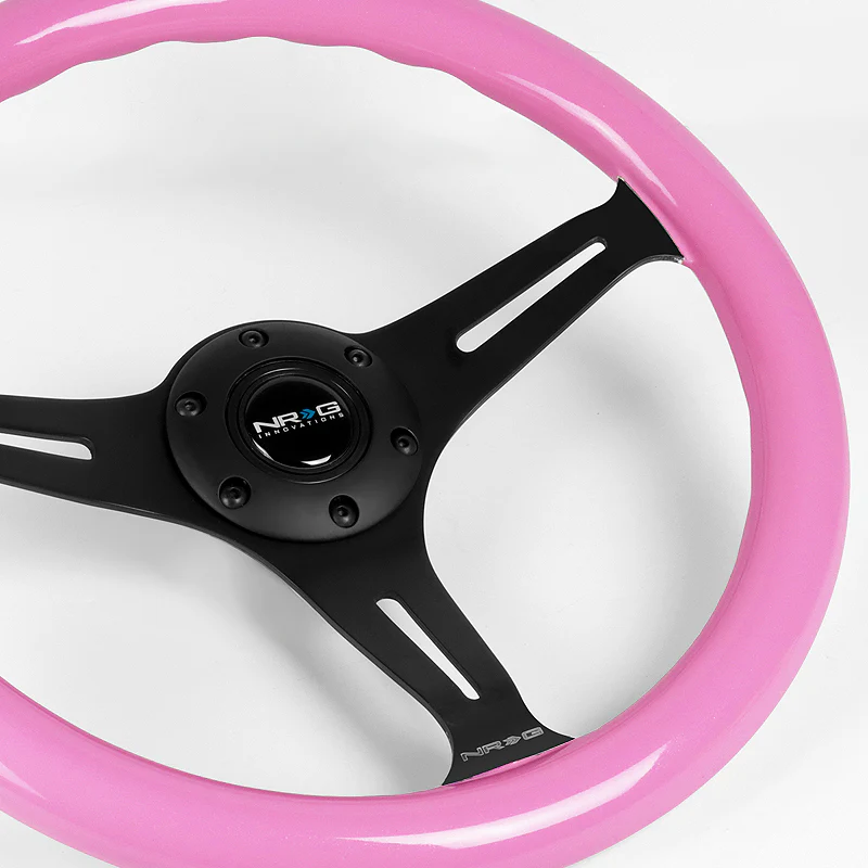 NRG 13.75" 350mm 6-Bolt Hole Pink Classic Wood Grip Aluminum Finished 3-Spoke Steering Wheel ST-015BK-PK -Black Spoke - Image 3