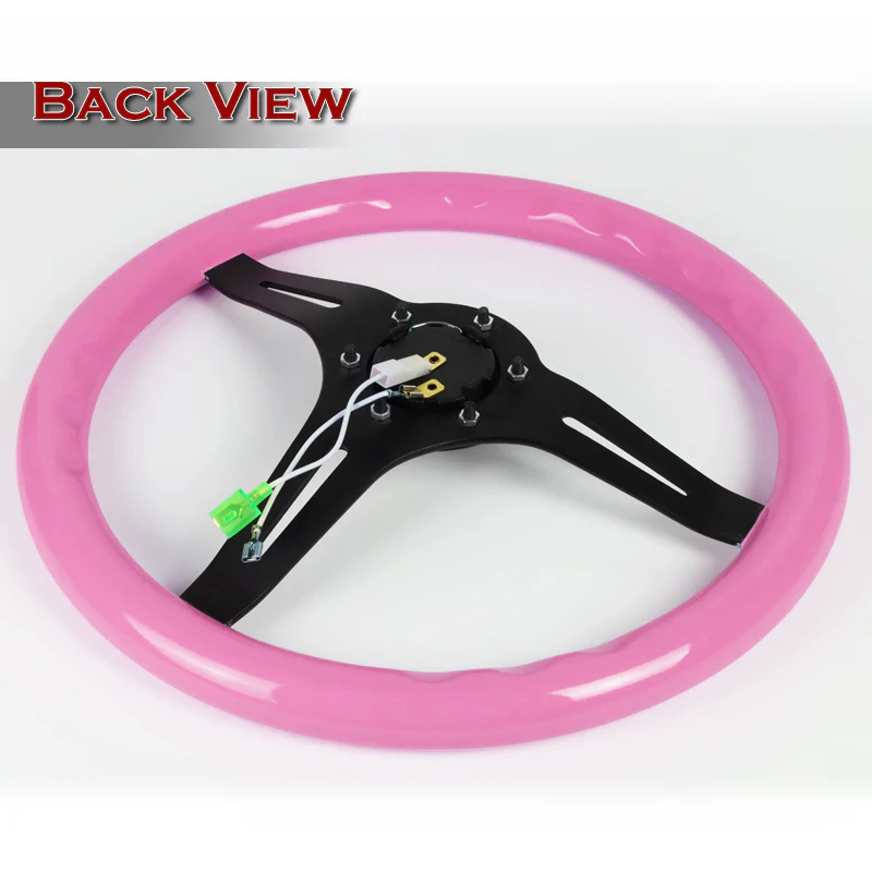 NRG 13.75" 350mm 6-Bolt Hole Pink Classic Wood Grip Aluminum Finished 3-Spoke Steering Wheel ST-015BK-PK -Black Spoke - Image 4