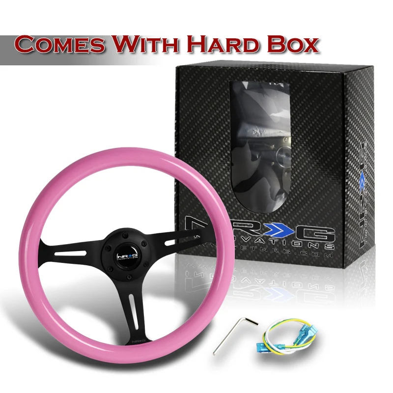 NRG 13.75" 350mm 6-Bolt Hole Pink Classic Wood Grip Aluminum Finished 3-Spoke Steering Wheel ST-015BK-PK -Black Spoke - Image 5