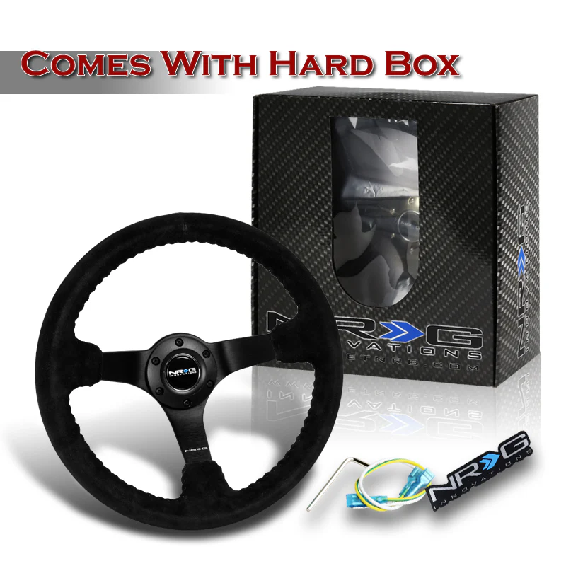NRG 13.75" 350mm 6-Bolt Hole Premium Black Suede Grip With Aluminum Finished 3-Spoke 3 Inch Deep Dish Racing Steering Wheel RST-036MB-S-BK -Matte Black Spoke - Image 6