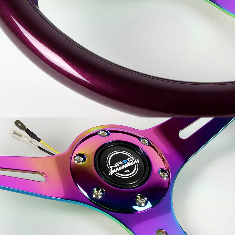 NRG 13.75" 350mm 6-Bolt Hole Purple Classic Wood Grain Grip Aluminum Finished 3-Spoke Steering Wheel ST-015MC-PP -Neo Chrome Spoke - Image 3