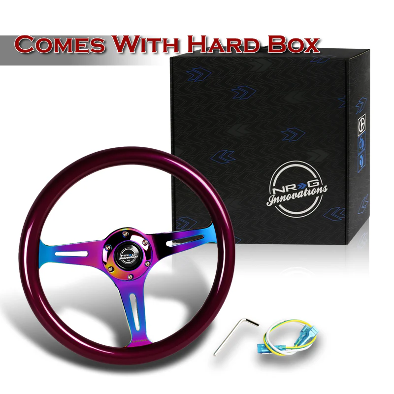 NRG 13.75" 350mm 6-Bolt Hole Purple Classic Wood Grain Grip Aluminum Finished 3-Spoke Steering Wheel ST-015MC-PP -Neo Chrome Spoke - Image 5
