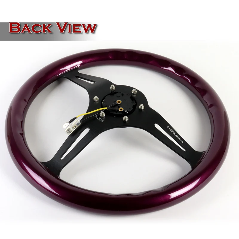 NRG 13.75" 350mm 6-Bolt Hole Purple Classic Wood Grip Aluminum Finished 3-Spoke Steering Wheel ST-015BK-PP -Black Spoke - Image 4