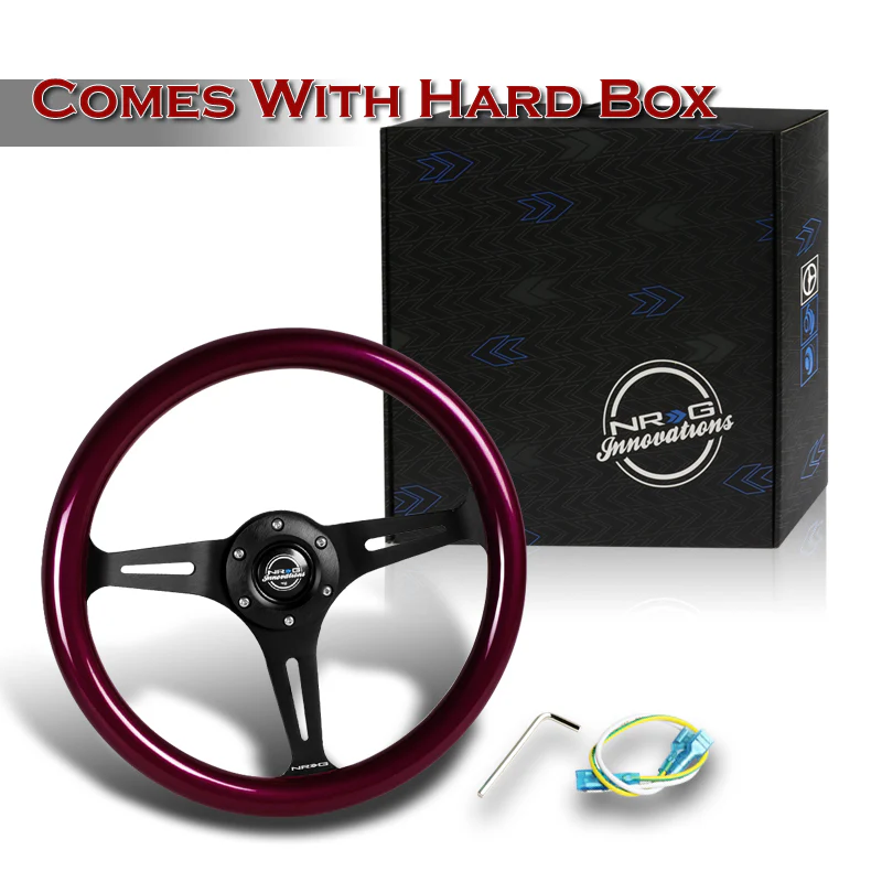 NRG 13.75" 350mm 6-Bolt Hole Purple Classic Wood Grip Aluminum Finished 3-Spoke Steering Wheel ST-015BK-PP -Black Spoke - Image 5