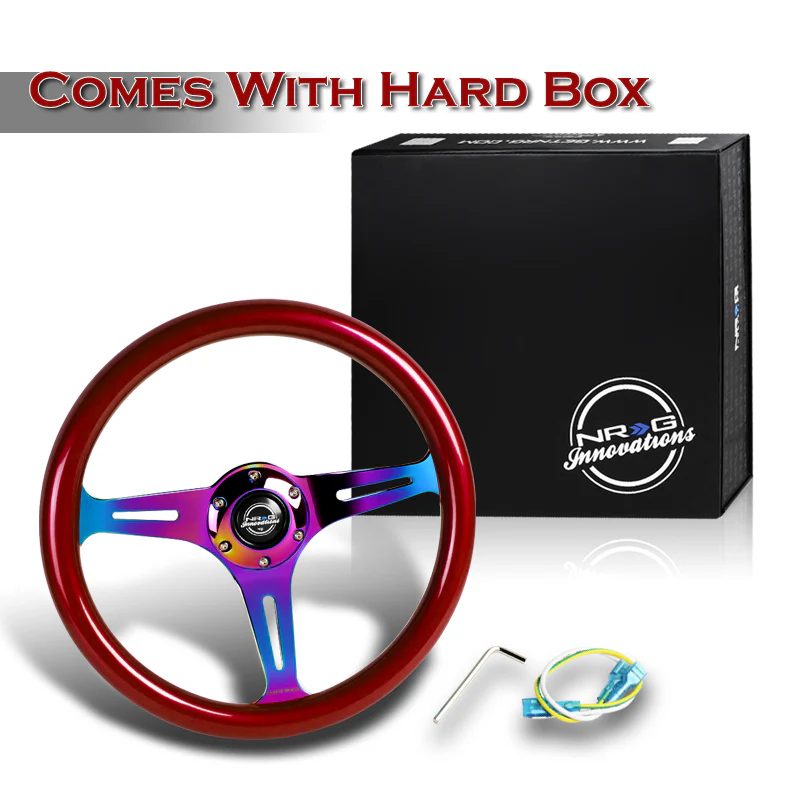 NRG 13.75" 350mm 6-Bolt Hole Red Classic Wood Grain Grip Aluminum Finished 3-Spoke Steering Wheel ST-015MC-RD -Neo Chrome Spoke - Image 5