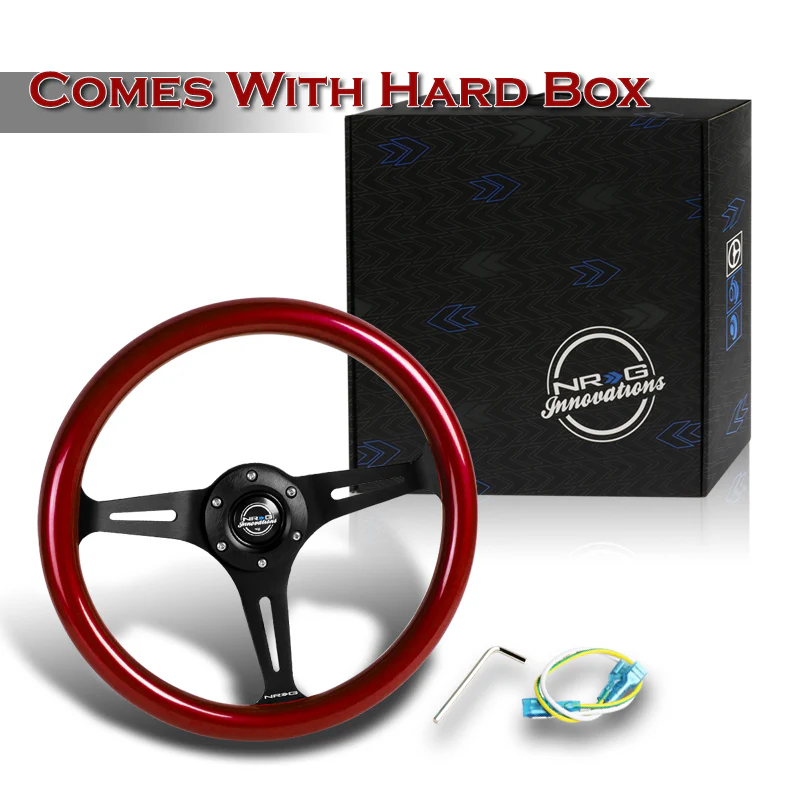 NRG 13.75" 350mm 6-Bolt Hole Red Classic Wood Grip Aluminum Finished 3-Spoke Steering Wheel ST-015BK-RD -Black Spoke - Image 5