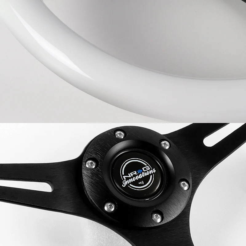 NRG 13.75" 350mm 6-Bolt Hole White Classic Wood Grip Aluminum Finished 3-Spoke Steering Wheel ST-015BK-WT -Black Spoke - Image 3