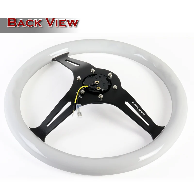 NRG 13.75" 350mm 6-Bolt Hole White Classic Wood Grip Aluminum Finished 3-Spoke Steering Wheel ST-015BK-WT -Black Spoke - Image 4