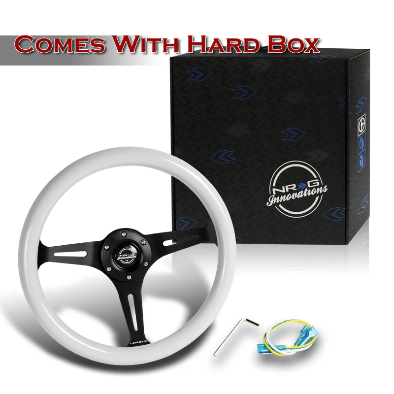 NRG 13.75" 350mm 6-Bolt Hole White Classic Wood Grip Aluminum Finished 3-Spoke Steering Wheel ST-015BK-WT -Black Spoke - Image 5