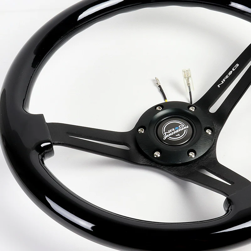 NRG 14" 350mm 6-Bolt Hole Black Classic Colored Wood Grip With Aluminum Finished 3-Spoke 3 Inch Deep Dish Steering Wheel RST-018BK-BK -Black Spoke - Image 3