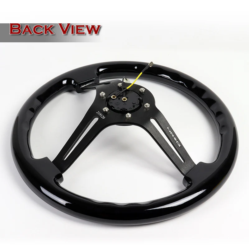 NRG 14" 350mm 6-Bolt Hole Black Classic Colored Wood Grip With Aluminum Finished 3-Spoke 3 Inch Deep Dish Steering Wheel RST-018BK-BK -Black Spoke - Image 4