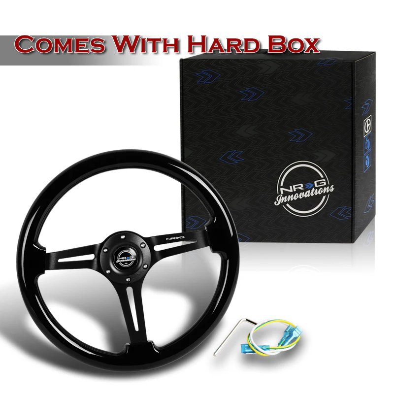NRG 14" 350mm 6-Bolt Hole Black Classic Colored Wood Grip With Aluminum Finished 3-Spoke 3 Inch Deep Dish Steering Wheel RST-018BK-BK -Black Spoke - Image 5
