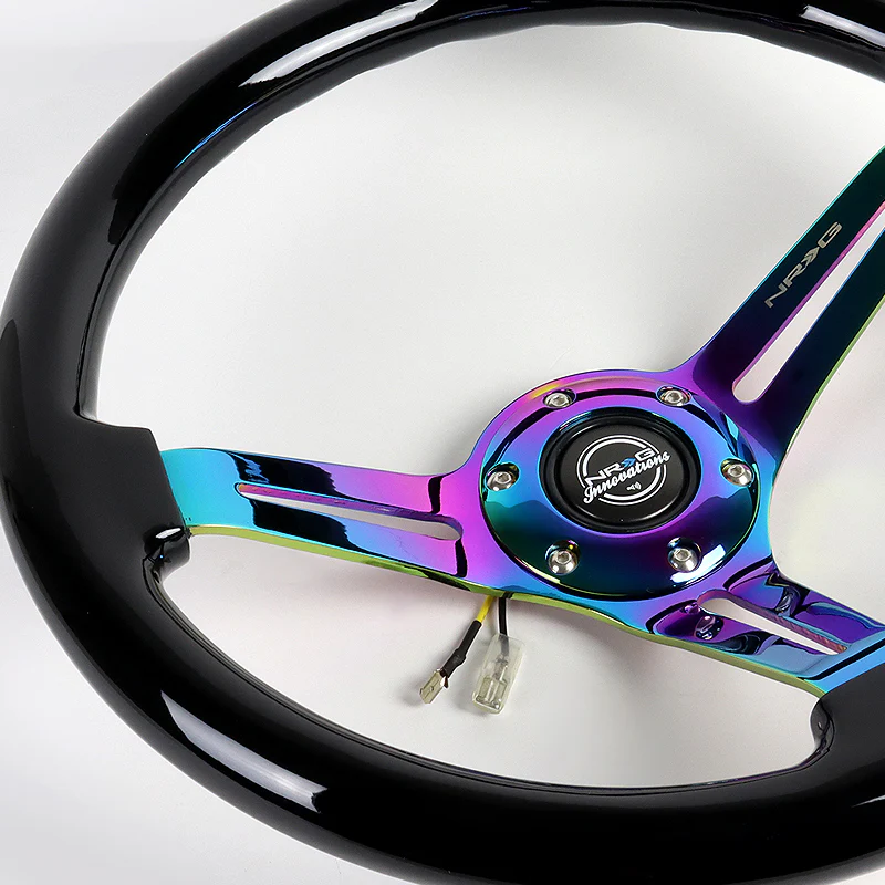 NRG 14" 350mm 6-Bolt Hole Black Classic Colored Wood Grip With Aluminum Finished 3-Spoke 3 Inch Deep Dish Steering Wheel RST-018BK-MC -Neo Chrome Spoke - Image 3