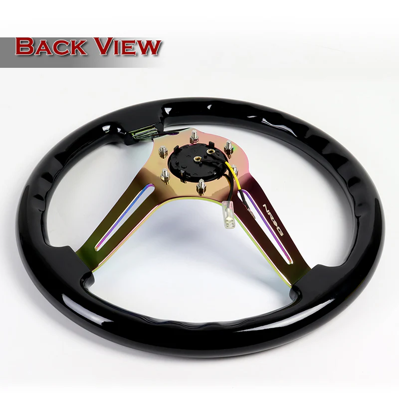 NRG 14" 350mm 6-Bolt Hole Black Classic Colored Wood Grip With Aluminum Finished 3-Spoke 3 Inch Deep Dish Steering Wheel RST-018BK-MC -Neo Chrome Spoke - Image 4