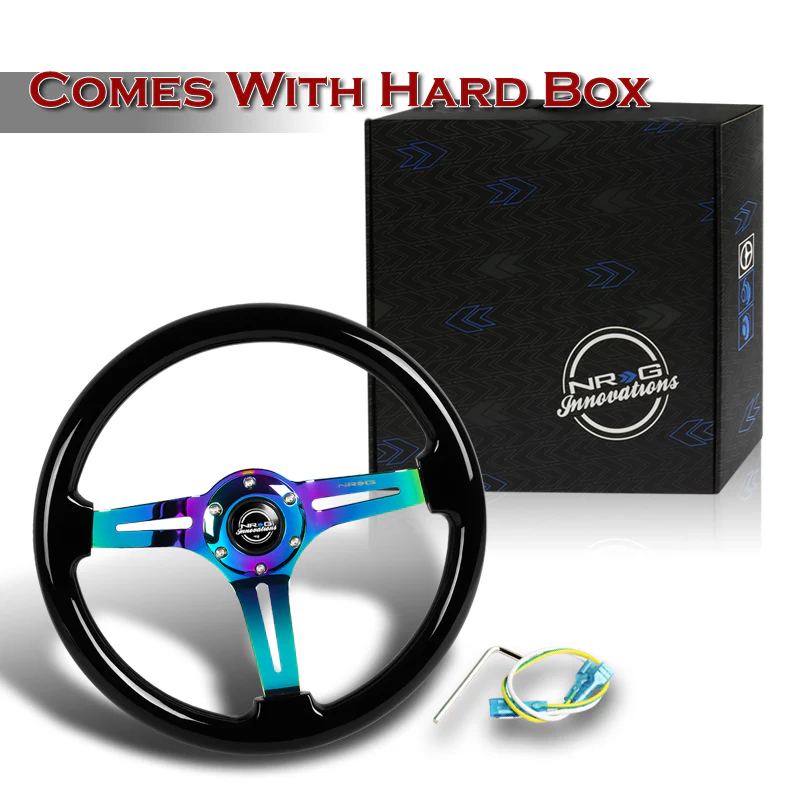 NRG 14" 350mm 6-Bolt Hole Black Classic Colored Wood Grip With Aluminum Finished 3-Spoke 3 Inch Deep Dish Steering Wheel RST-018BK-MC -Neo Chrome Spoke - Image 5