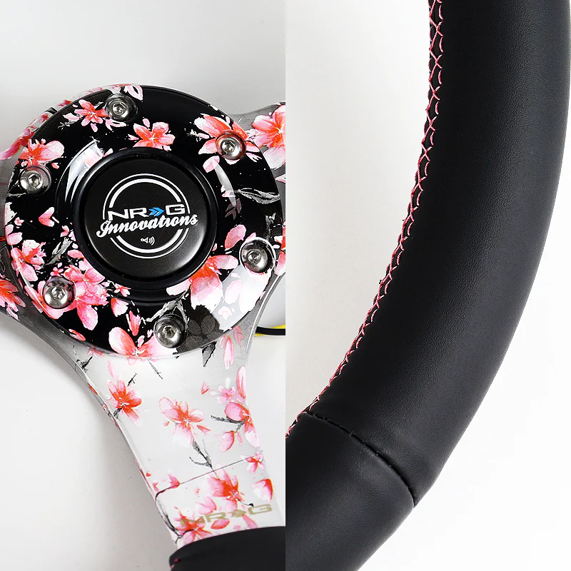 NRG 14" 350mm 6-Bolt Hole Black Leather Grip With Aluminum Finished 3-Spoke 3 Inch Deep Dish Steering Wheel RST-036SAK-R -Sakura Spoke - Image 3