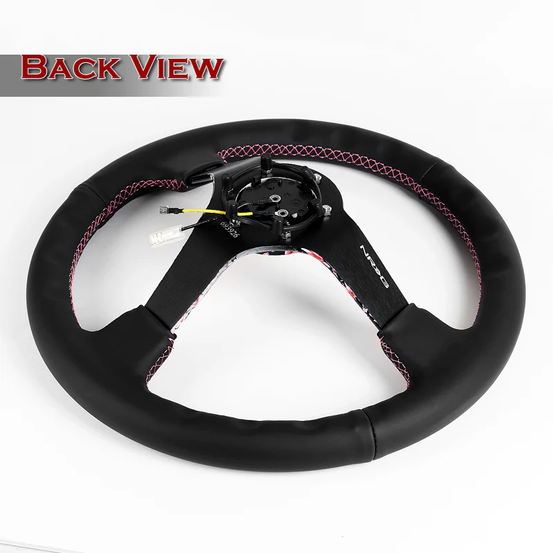 NRG 14" 350mm 6-Bolt Hole Black Leather Grip With Aluminum Finished 3-Spoke 3 Inch Deep Dish Steering Wheel RST-036SAK-R -Sakura Spoke - Image 5