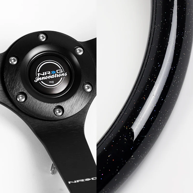 NRG 14" 350mm 6-Bolt Hole Black Sparkle Wood Grip With Aluminum Finished 3-Spoke 3 Inch Deep Dish Steering Wheel RST-036BSB-BK -Black Spoke - Image 3