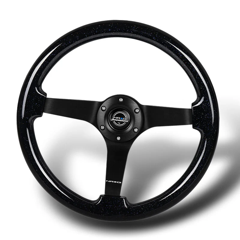NRG 14" 350mm 6-Bolt Hole Black Sparkle Wood Grip With Aluminum Finished 3-Spoke 3 Inch Deep Dish Steering Wheel RST-036BSB-BK -Black Spoke - Image 4