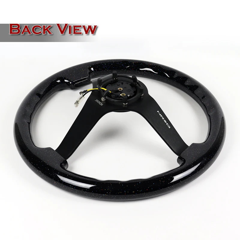 NRG 14" 350mm 6-Bolt Hole Black Sparkle Wood Grip With Aluminum Finished 3-Spoke 3 Inch Deep Dish Steering Wheel RST-036BSB-BK -Black Spoke - Image 5