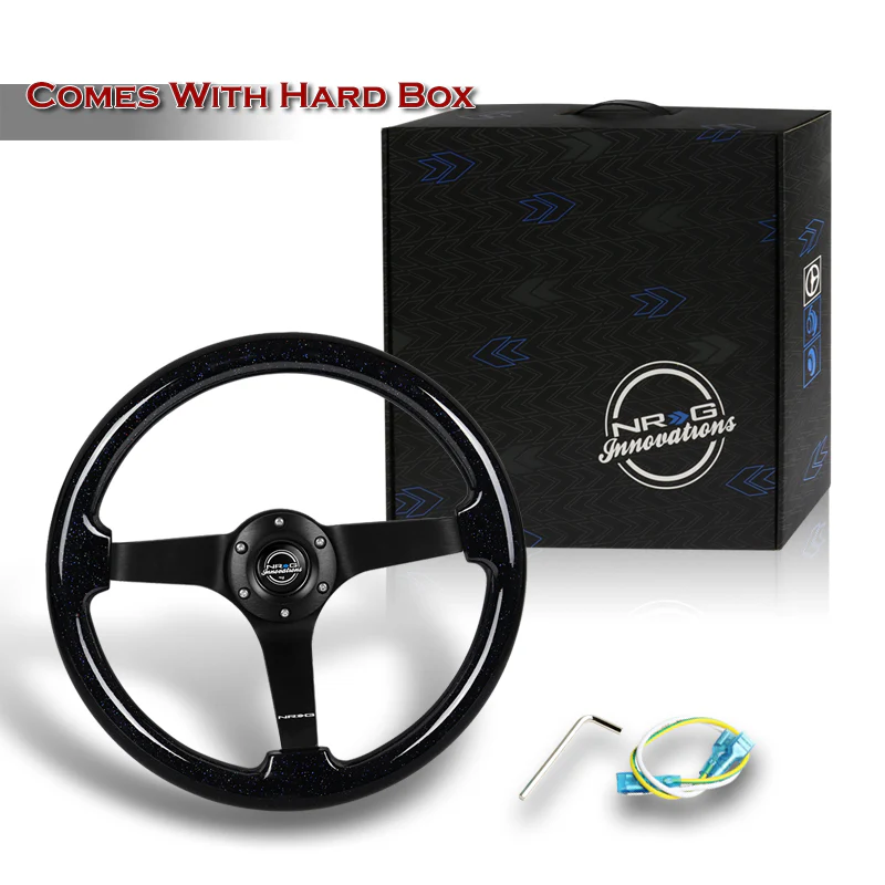 NRG 14" 350mm 6-Bolt Hole Black Sparkle Wood Grip With Aluminum Finished 3-Spoke 3 Inch Deep Dish Steering Wheel RST-036BSB-BK -Black Spoke - Image 6