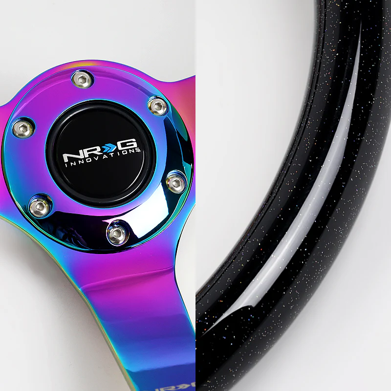 NRG 14" 350mm 6-Bolt Hole Black Sparkle Wood Grip With Aluminum Finished 3-Spoke 3 Inch Deep Dish Steering Wheel RST-036BSB-MC-Neo Chrome Spoke - Image 3