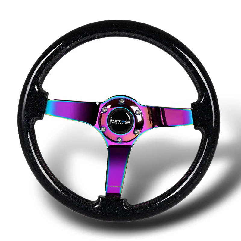 NRG 14" 350mm 6-Bolt Hole Black Sparkle Wood Grip With Aluminum Finished 3-Spoke 3 Inch Deep Dish Steering Wheel RST-036BSB-MC-Neo Chrome Spoke - Image 4