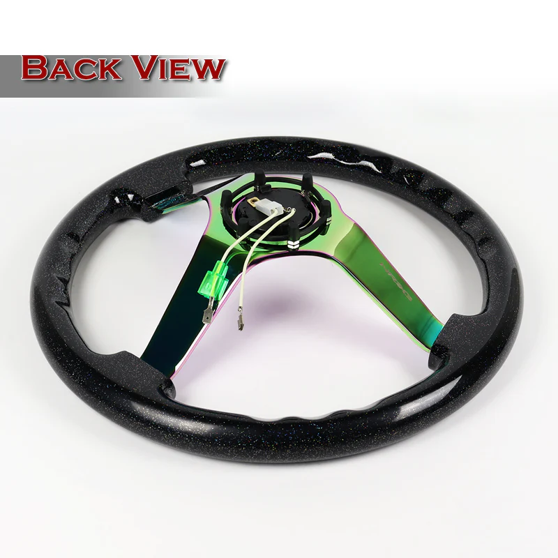 NRG 14" 350mm 6-Bolt Hole Black Sparkle Wood Grip With Aluminum Finished 3-Spoke 3 Inch Deep Dish Steering Wheel RST-036BSB-MC-Neo Chrome Spoke - Image 5