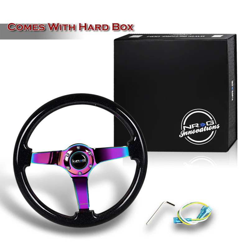 NRG 14" 350mm 6-Bolt Hole Black Sparkle Wood Grip With Aluminum Finished 3-Spoke 3 Inch Deep Dish Steering Wheel RST-036BSB-MC-Neo Chrome Spoke - Image 6