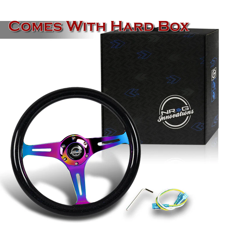 NRG 14" 350mm 6-Bolt Hole Black Sparkled Wood Grain Grip Aluminum Finished 3-Spoke Steering Wheel ST-015MC-BSB -Neo Chrome Spoke - Image 6