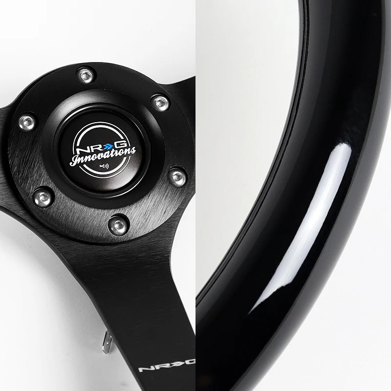 NRG 14" 350mm 6-Bolt Hole Black Wood Grip With Aluminum Finished 3-Spoke 3 Inch Deep Dish Steering Wheel RST-036BK-BK -Black Spoke - Image 3