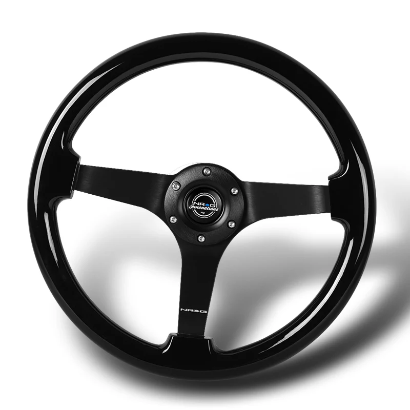 NRG 14" 350mm 6-Bolt Hole Black Wood Grip With Aluminum Finished 3-Spoke 3 Inch Deep Dish Steering Wheel RST-036BK-BK -Black Spoke - Image 4