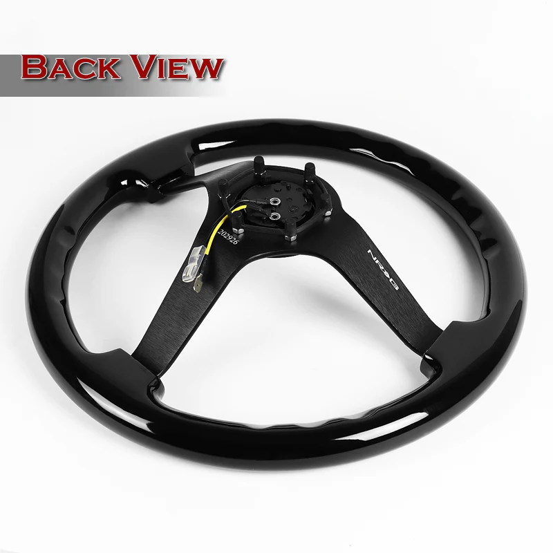 NRG 14" 350mm 6-Bolt Hole Black Wood Grip With Aluminum Finished 3-Spoke 3 Inch Deep Dish Steering Wheel RST-036BK-BK -Black Spoke - Image 5
