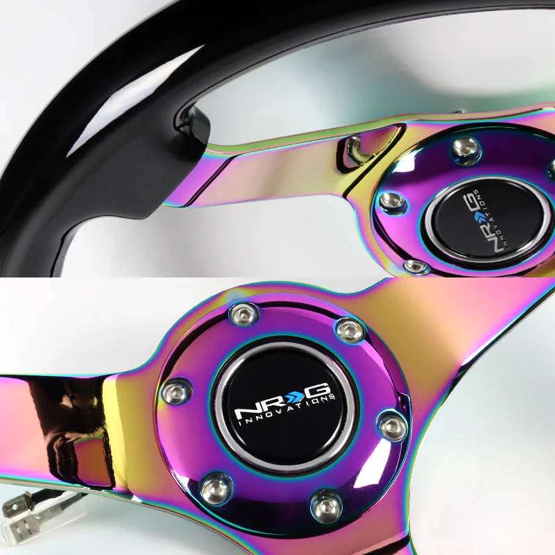 NRG 14" 350mm 6-Bolt Hole Black Wood Grip With Aluminum Finished 3-Spoke 3 Inch Deep Dish Steering Wheel RST-036BK-MC -Neo Chrome Spoke - Image 3