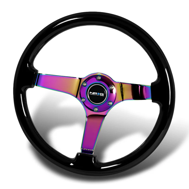 NRG 14" 350mm 6-Bolt Hole Black Wood Grip With Aluminum Finished 3-Spoke 3 Inch Deep Dish Steering Wheel RST-036BK-MC -Neo Chrome Spoke - Image 4