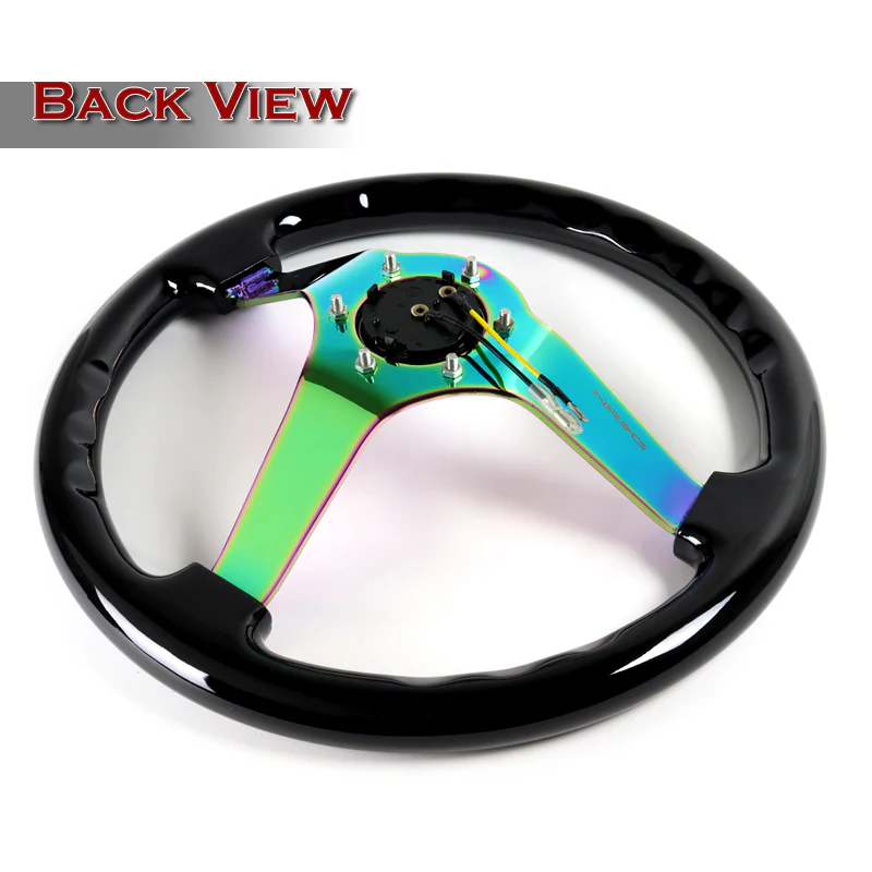 NRG 14" 350mm 6-Bolt Hole Black Wood Grip With Aluminum Finished 3-Spoke 3 Inch Deep Dish Steering Wheel RST-036BK-MC -Neo Chrome Spoke - Image 5