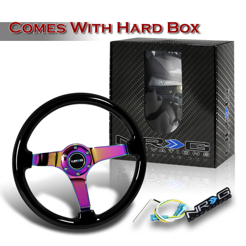 NRG 14" 350mm 6-Bolt Hole Black Wood Grip With Aluminum Finished 3-Spoke 3 Inch Deep Dish Steering Wheel RST-036BK-MC -Neo Chrome Spoke - Image 6