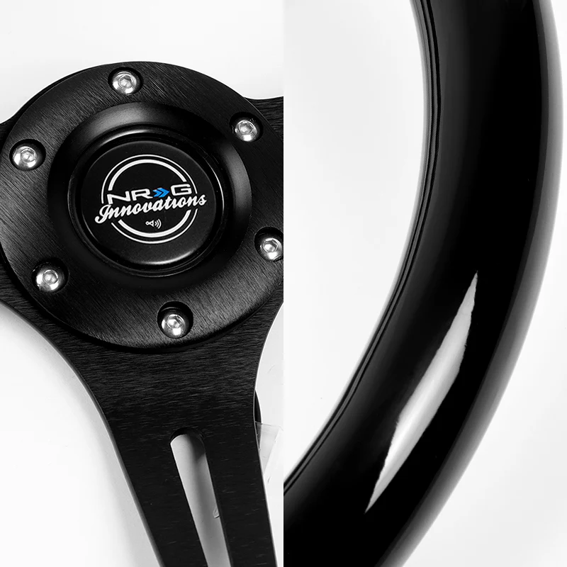 NRG 14" 350mm 6-Bolt Hole Classic Black Wood Grain Grip Aluminum Finished 3-Spoke Steering Wheel ST-015BK-BK -Black Spoke - Image 3