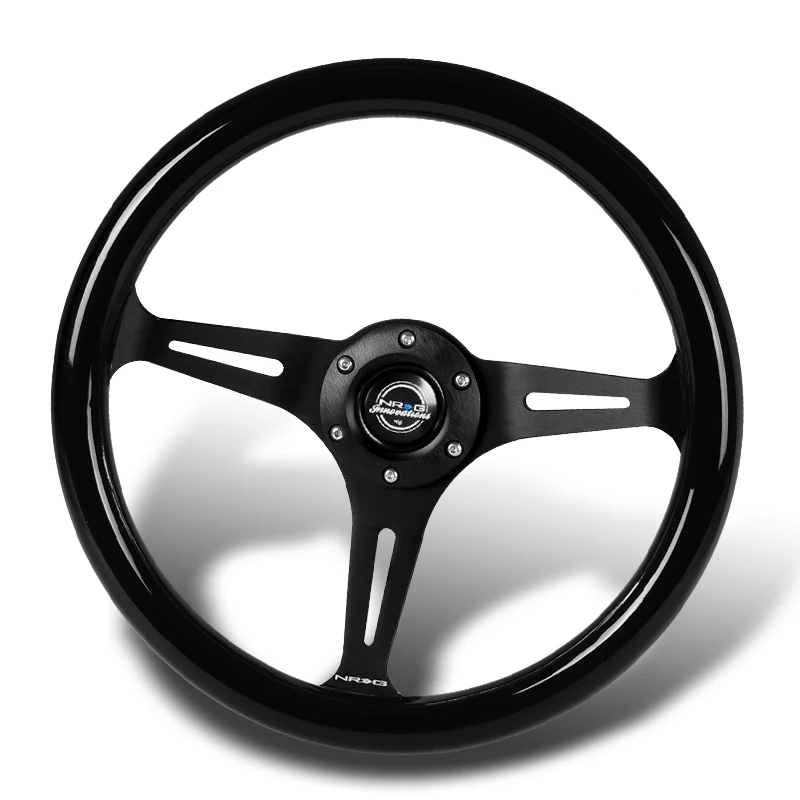 NRG 14" 350mm 6-Bolt Hole Classic Black Wood Grain Grip Aluminum Finished 3-Spoke Steering Wheel ST-015BK-BK -Black Spoke - Image 4