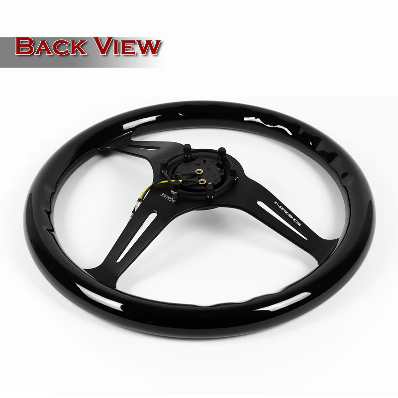 NRG 14" 350mm 6-Bolt Hole Classic Black Wood Grain Grip Aluminum Finished 3-Spoke Steering Wheel ST-015BK-BK -Black Spoke - Image 5
