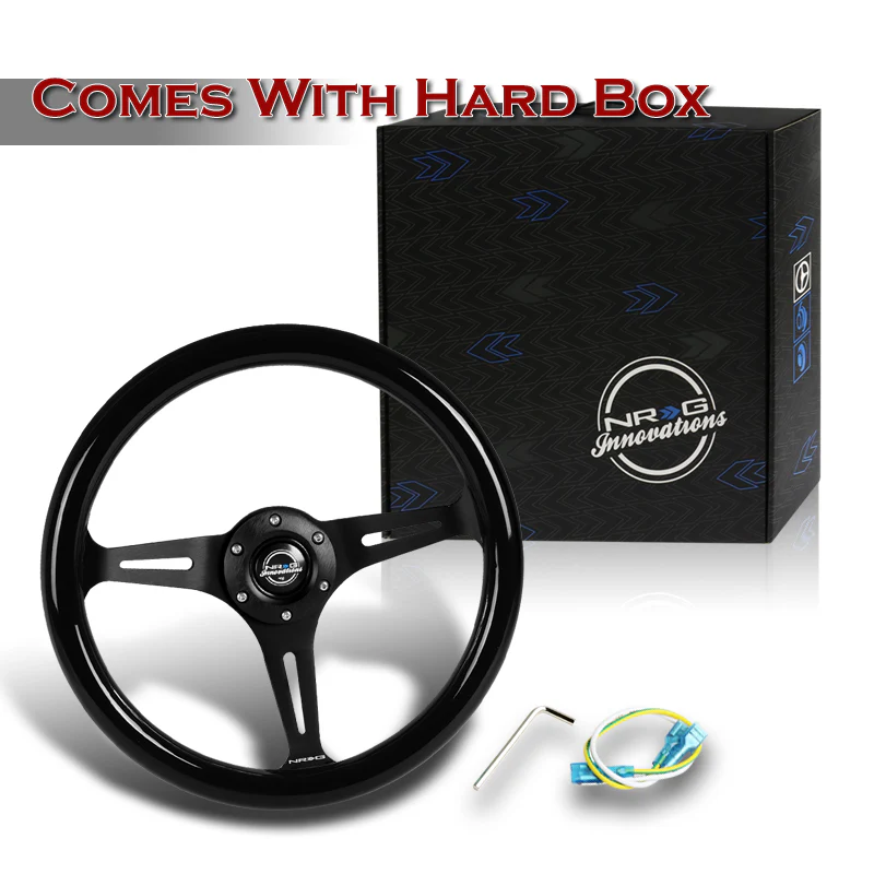 NRG 14" 350mm 6-Bolt Hole Classic Black Wood Grain Grip Aluminum Finished 3-Spoke Steering Wheel ST-015BK-BK -Black Spoke - Image 6