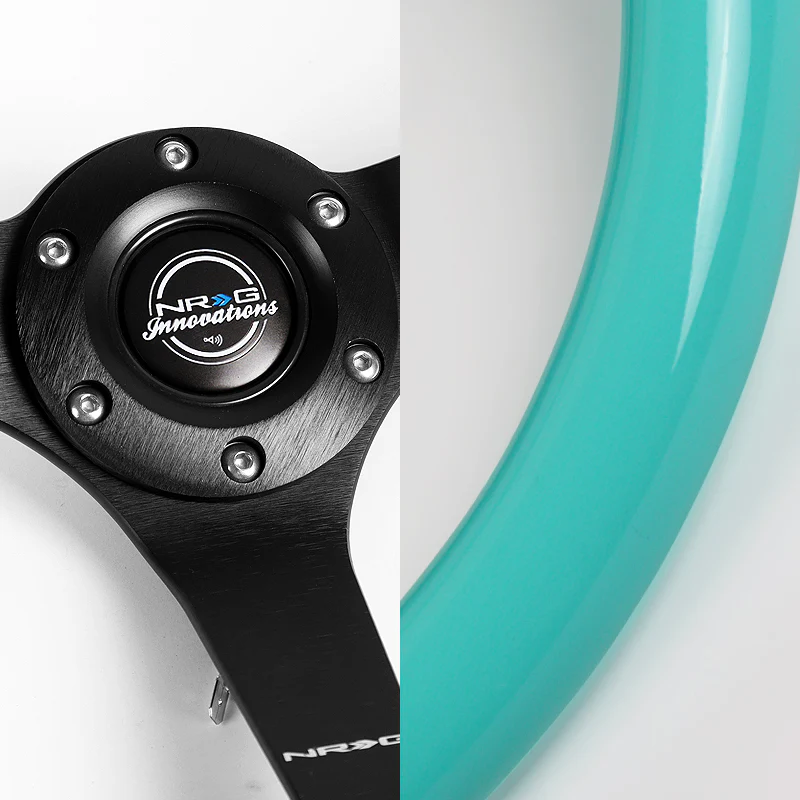 NRG 14" 350mm 6-Bolt Hole Classic Minty Fresh Wood Grip Aluminum Finished 3-Spoke 3 Inch Deep Dish Steering Wheel RST-036MF-BK -Black Spoke - Image 3