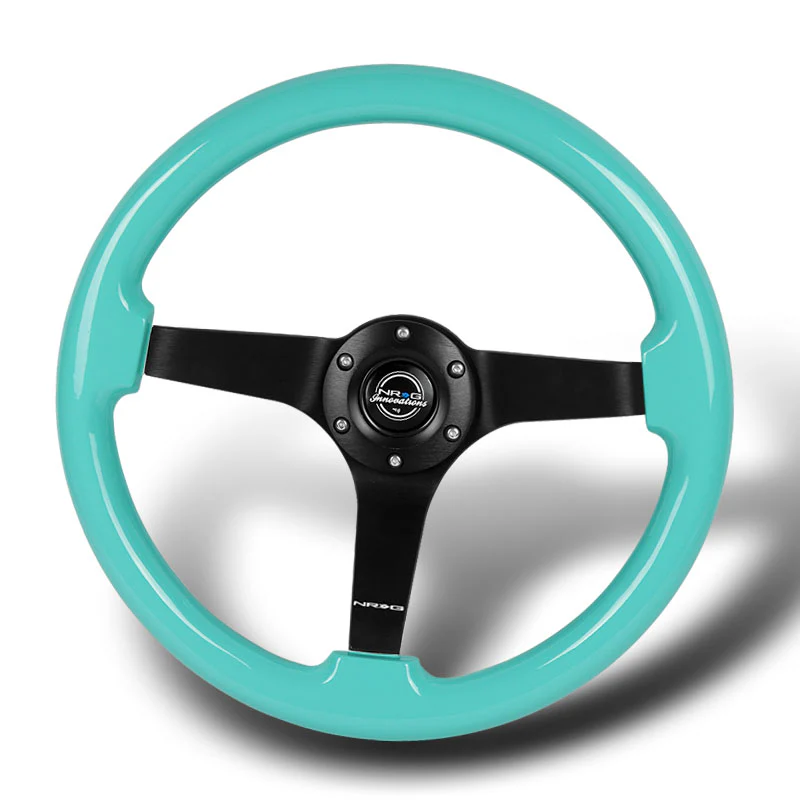 NRG 14" 350mm 6-Bolt Hole Classic Minty Fresh Wood Grip Aluminum Finished 3-Spoke 3 Inch Deep Dish Steering Wheel RST-036MF-BK -Black Spoke - Image 4