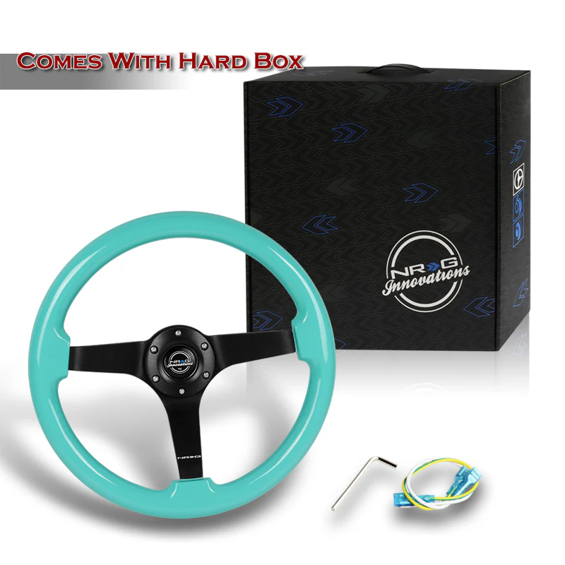 NRG 14" 350mm 6-Bolt Hole Classic Minty Fresh Wood Grip Aluminum Finished 3-Spoke 3 Inch Deep Dish Steering Wheel RST-036MF-BK -Black Spoke - Image 6