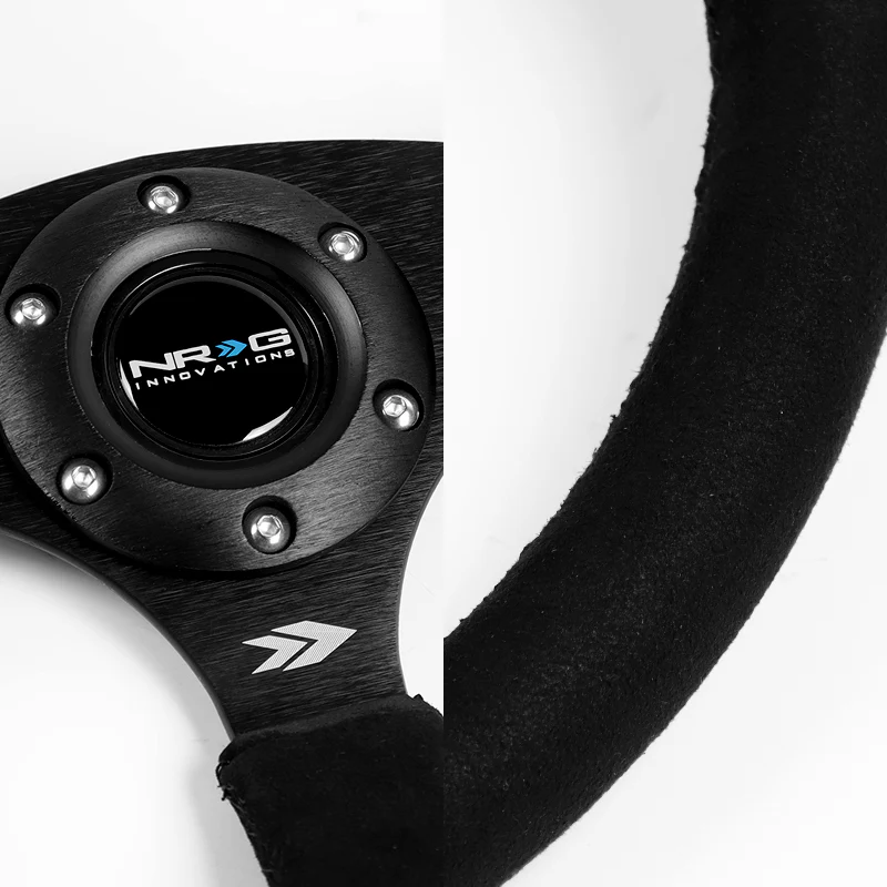 NRG 14" 350mm 6-Bolt Hole Premium Black Suede Grip With Aluminum Finished 3-Spoke 3 Inch Deep Dish Steering Wheel RST-023MB-SA -Black Spoke - Image 3